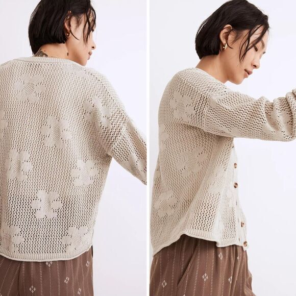 NEW Madewell 100% cotton Floral Open-Stitch Cardigan Sweater,‎ M, NF391 - Picture 2 of 16